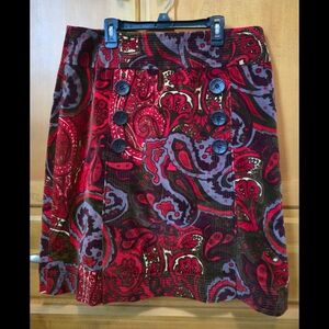 Etcetera Vintage Velvet Red and Purple Paisley Mini Skirt